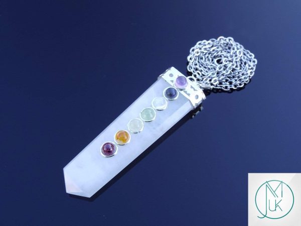 Snow Quartz 7 Chakra Natural Gemstone Pendant Necklace 50cm Michael's UK Jewellery