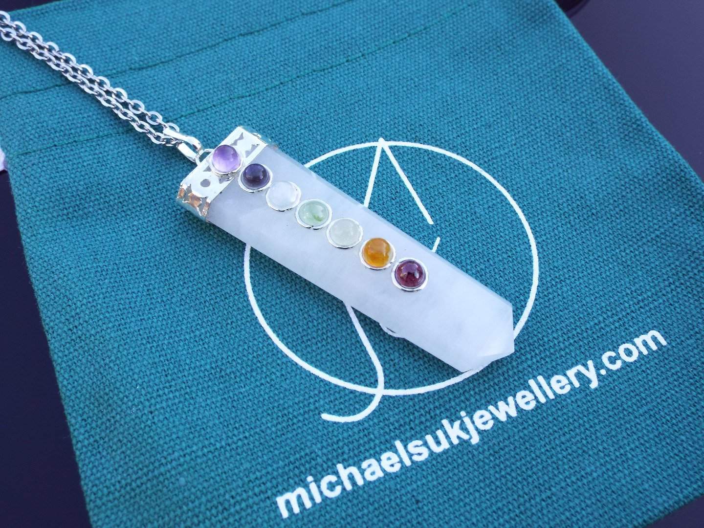 Snow Quartz 7 Chakra Natural Gemstone Pendant Necklace 50cm Michael's UK Jewellery