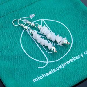Snow Quartz Natural Gemstone Chip Drop Earrings Michael's UK Jewellery
