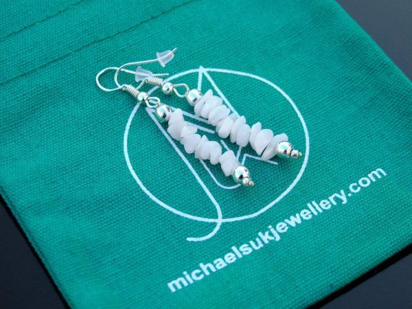 Snow Quartz Natural Gemstone Chip Drop Earrings Michael's UK Jewellery
