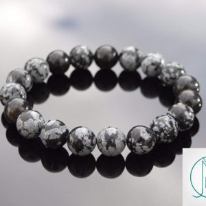 Snowflake Obsidian 10mm Natural Gemstone Bracelet 6-9'' Elasticated Michael's UK Jewellery