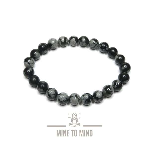 Snowflake Obsidian Gemstone Bracelet Natural Beads minetomind beadsmouse.co.uk