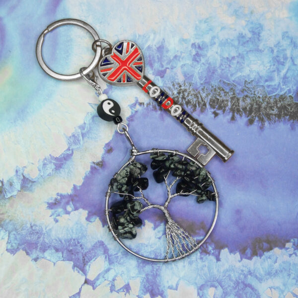 Snowflake Obsidian Gemstone Keychain Pendant minetomind beadsmouse.co.uk 01