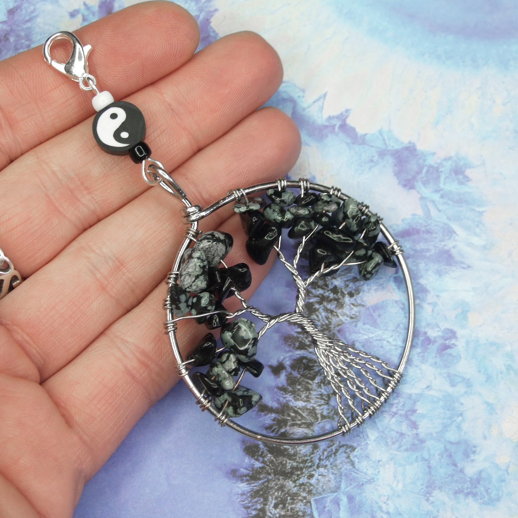 Snowflake Obsidian Gemstone Keychain Pendant minetomind beadsmouse.co.uk 01