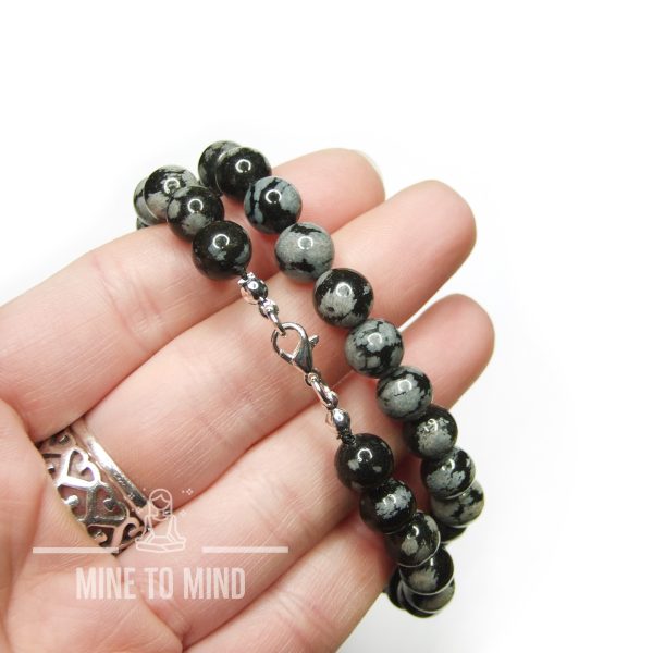 Snowflake Obsidian Gemstone Necklace 8mm Natural Beads minetomind beadsmouse.co.uk