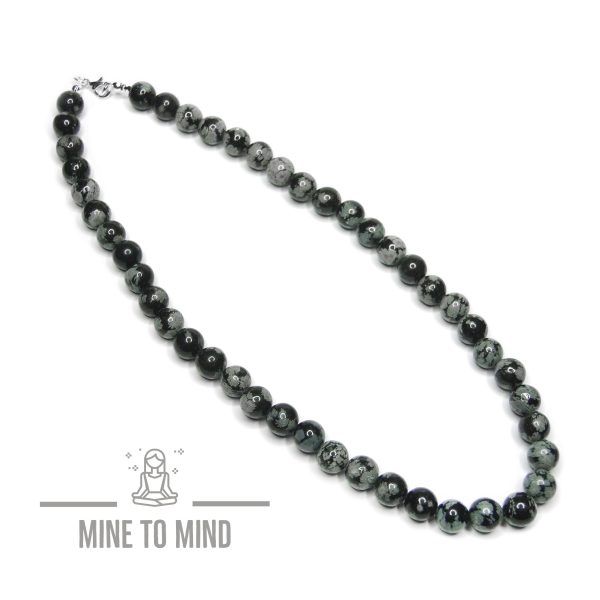 Snowflake Obsidian Gemstone Necklace 8mm Natural Beads minetomind beadsmouse.co.uk