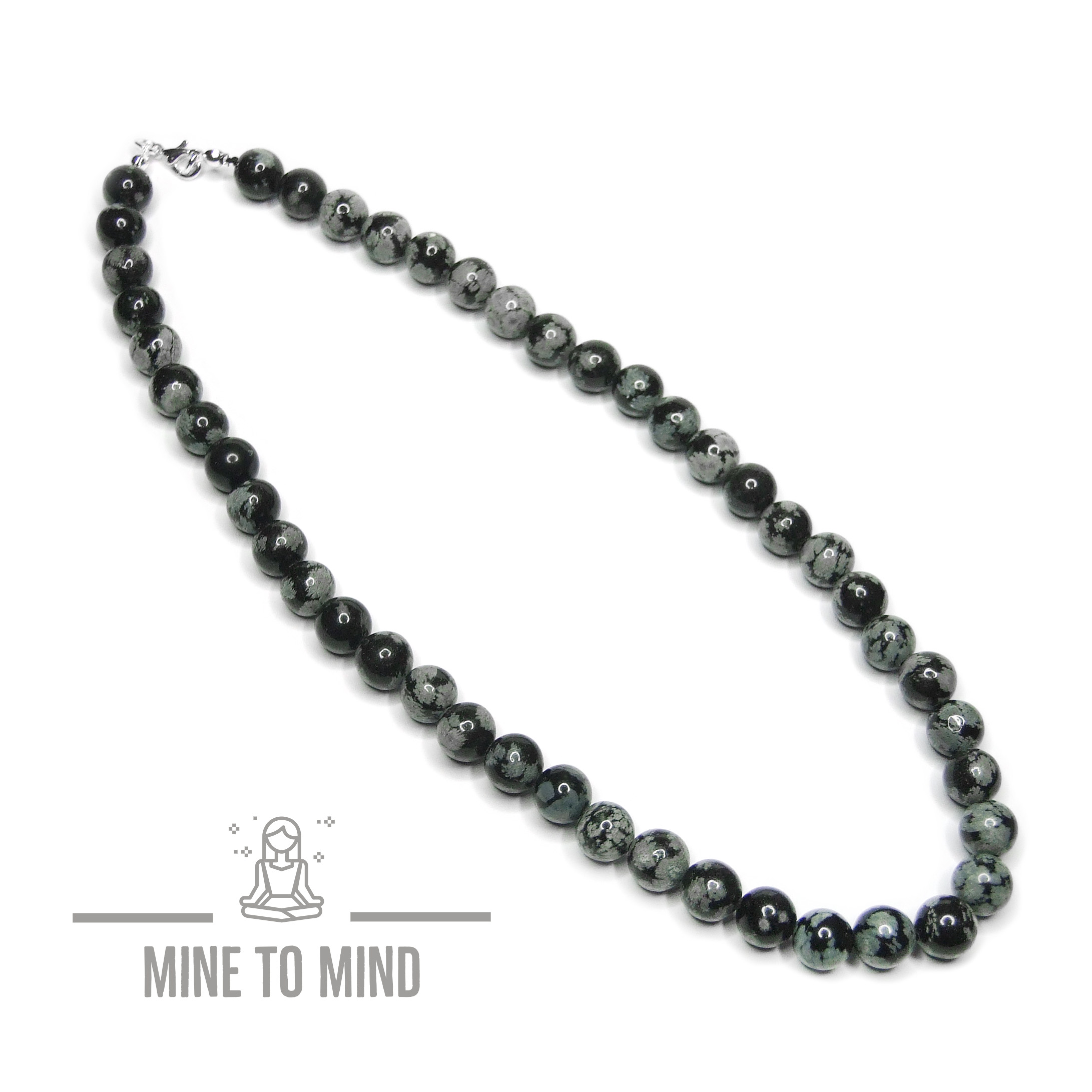 Snowflake Obsidian Gemstone Necklace 8mm Natural Beads minetomind beadsmouse.co.uk