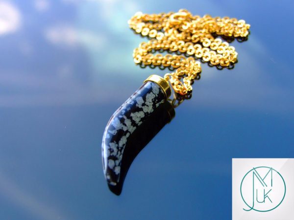 Snowflake Obsidian Gemstone Pepper Pendant Necklace Michael's UK Jewellery