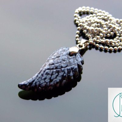 Snowflake Obsidian Natural Gemstone Angel Wing Pendant Necklace Michael's UK Jewellery