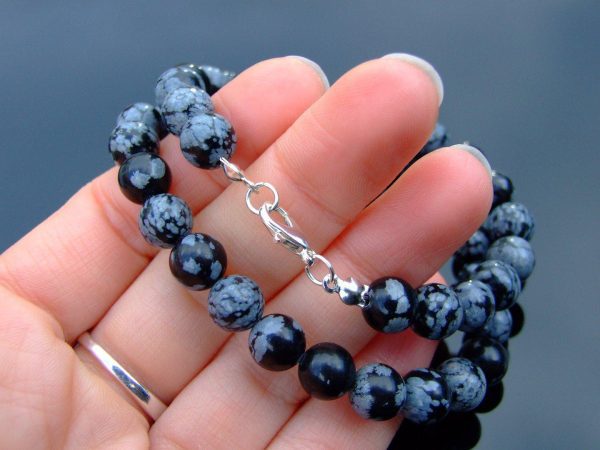 Snowflake Obsidian Natural Gemstone Necklace 8mm Beaded 16-30inch Michael's UK Jewellery