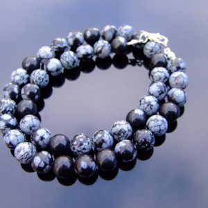 Snowflake Obsidian Natural Gemstone Necklace 8mm Beaded 16-30inch Michael's UK Jewellery