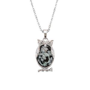 Snowflake Obsidian Necklace Owl Pendant Natural Gemstone With Pouch Michael's UK Jewellery