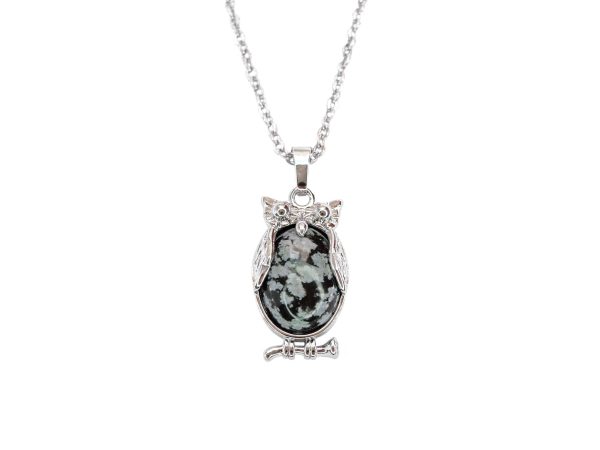Snowflake Obsidian Necklace Owl Pendant Natural Gemstone With Pouch Michael's UK Jewellery