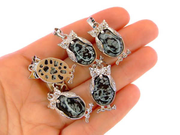 Snowflake Obsidian Necklace Owl Pendant Natural Gemstone With Pouch Michael's UK Jewellery
