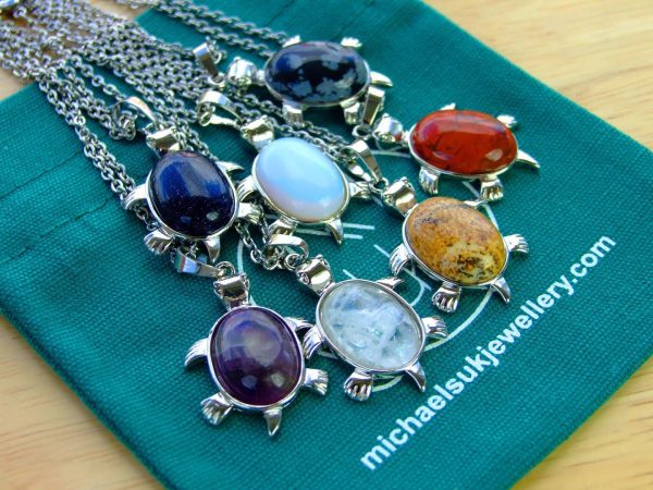 Snowflake Obsidian Necklace Turtle Pendant Natural Gemstone With Pouch Michael's UK Jewellery