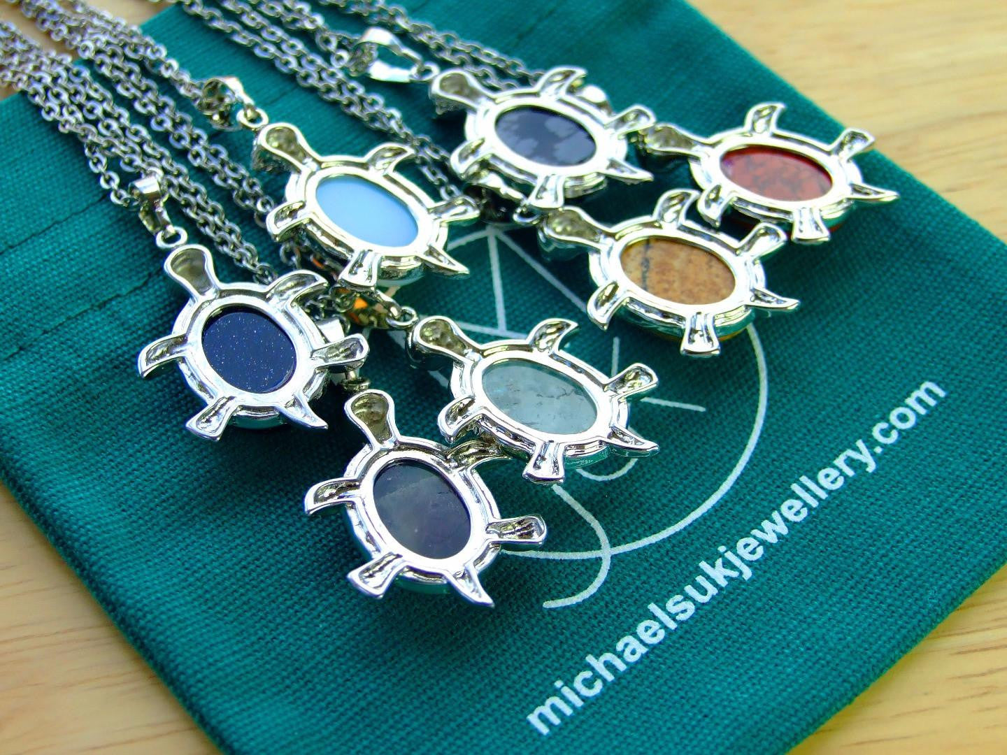 Snowflake Obsidian Necklace Turtle Pendant Natural Gemstone With Pouch Michael's UK Jewellery