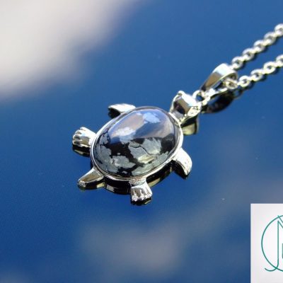 Snowflake Obsidian Necklace Turtle Pendant Natural Gemstone With Pouch Michael's UK Jewellery