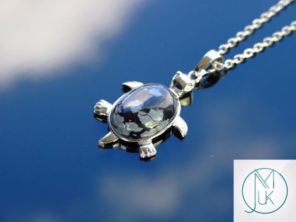Snowflake Obsidian Necklace Turtle Pendant Natural Gemstone With Pouch Michael's UK Jewellery