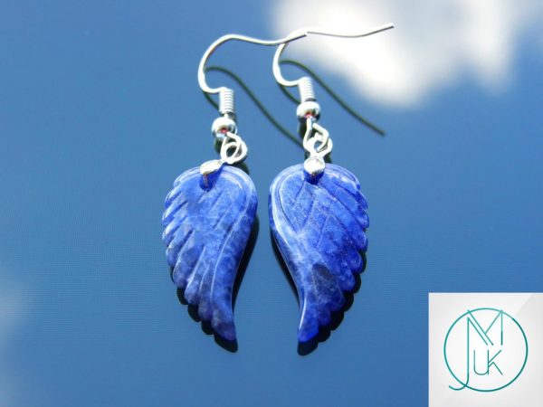 Sodalite Earrings Angel Wing Shape Natural Gemstone with Pouch Michael's UK Jewellery