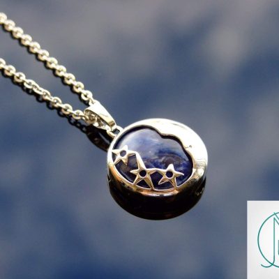 Sodalite Necklace Moon Shape Pendant Natural Gemstone With Pouch Michael's UK Jewellery