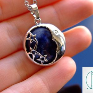 Sodalite Necklace Moon Shape Pendant Natural Gemstone With Pouch Michael's UK Jewellery