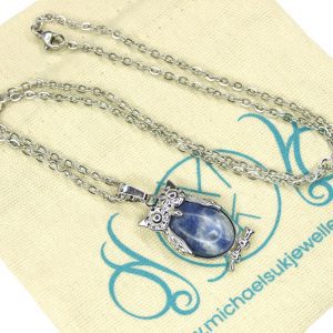 Sodalite Necklace Owl Pendant Natural Gemstone With Pouch Michael's UK Jewellery