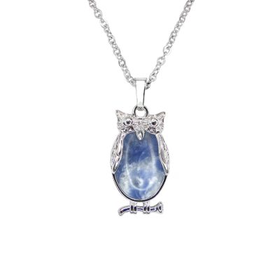 Sodalite Necklace Owl Pendant Natural Gemstone With Pouch Michael's UK Jewellery