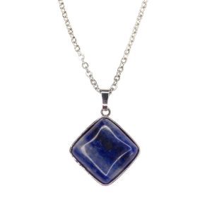 Gemstone Necklace Sodalite Square Pendant Natural beads mouse