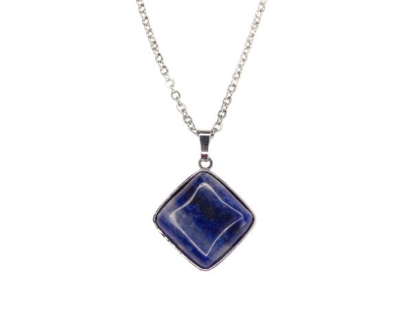 Gemstone Necklace Sodalite Square Pendant Natural beads mouse