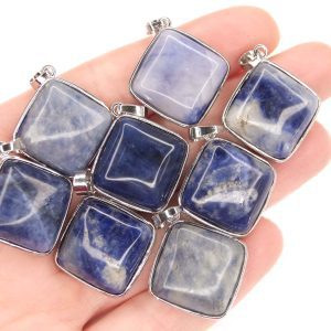 Sodalite Necklace Square Shape Pendant Natural Gemstone with Pouch Michael's UK Jewellery