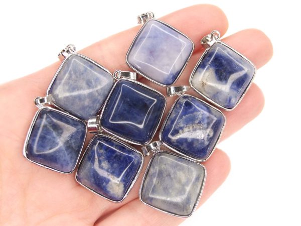 Sodalite Necklace Square Shape Pendant Natural Gemstone with Pouch Michael's UK Jewellery