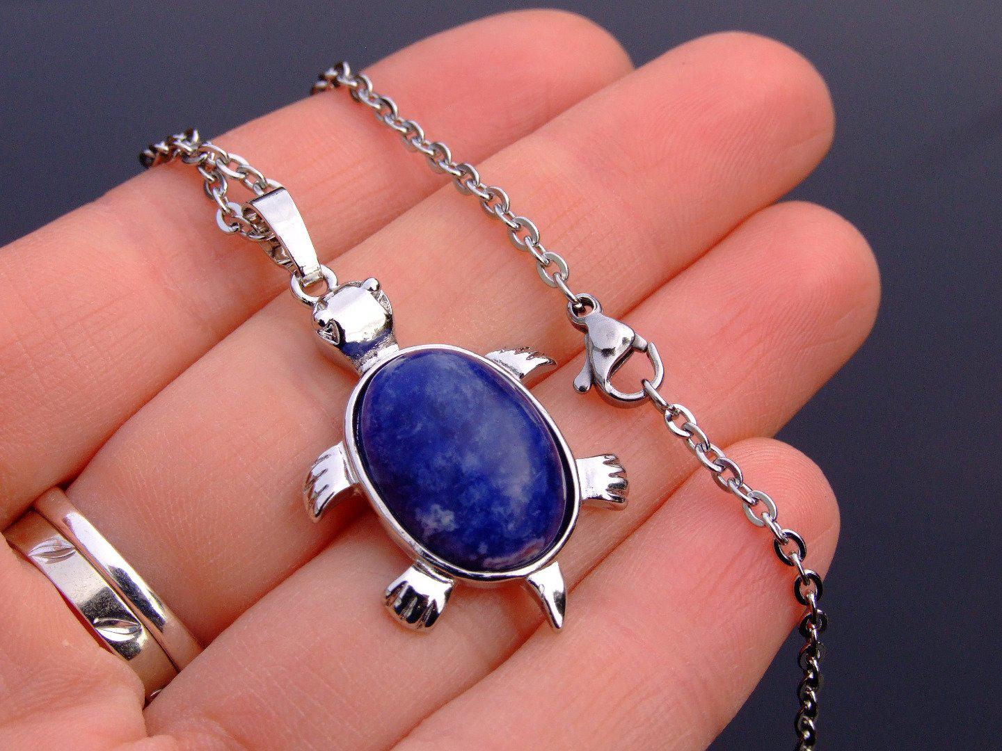 Sodalite Necklace Turtle Pendant Natural Gemstone With Pouch Michael's UK Jewellery