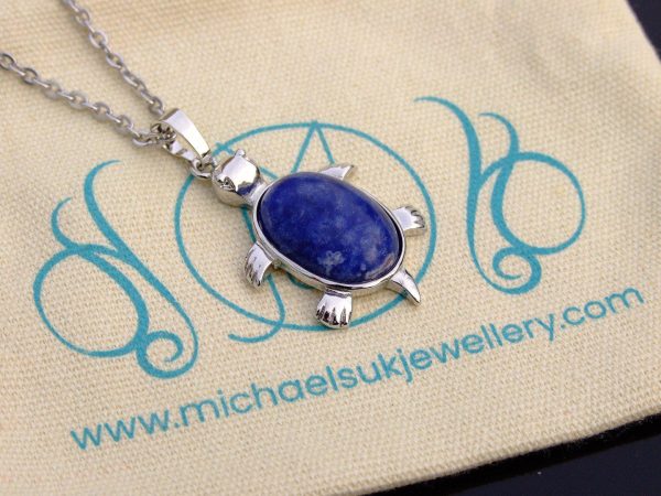 Sodalite Necklace Turtle Pendant Natural Gemstone With Pouch Michael's UK Jewellery