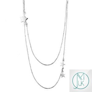 Solid 925 Sterling Silver 2Layers Star Chain Necklace Michael's UK Jewellery