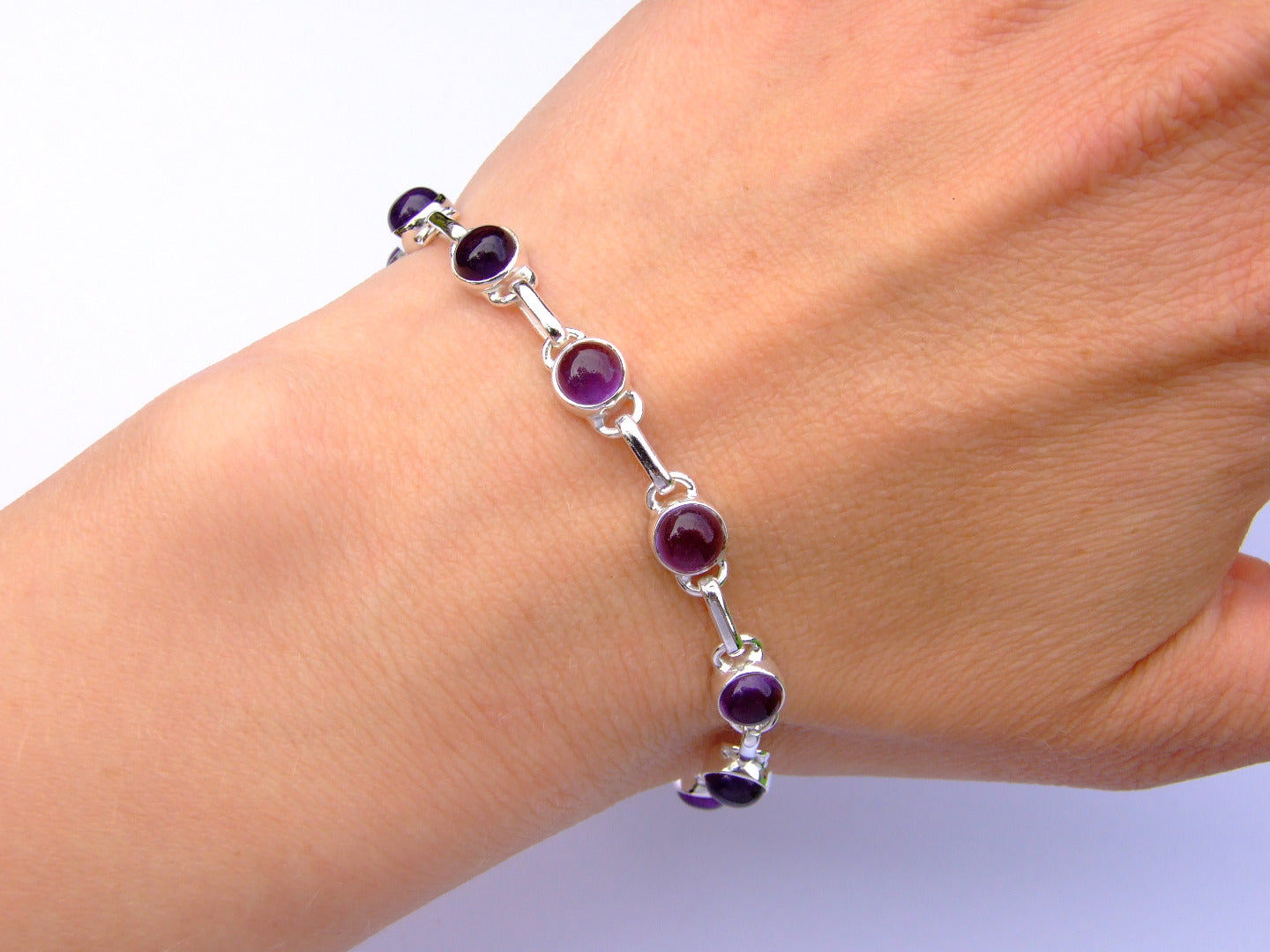 Solid 925 Sterling Silver Amethyst Natural Gemstone Bracelet Michael's UK Jewellery