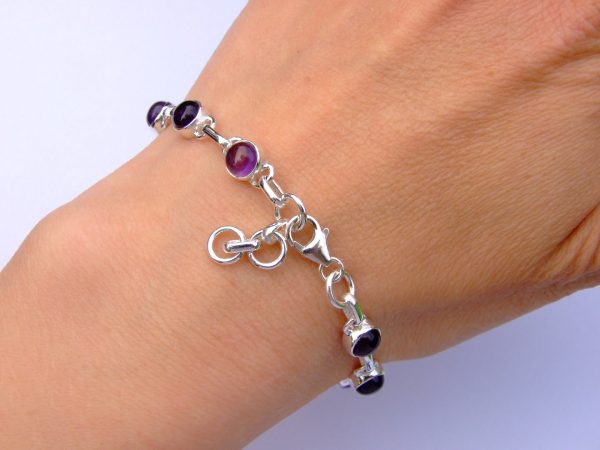 Solid 925 Sterling Silver Amethyst Natural Gemstone Bracelet Michael's UK Jewellery