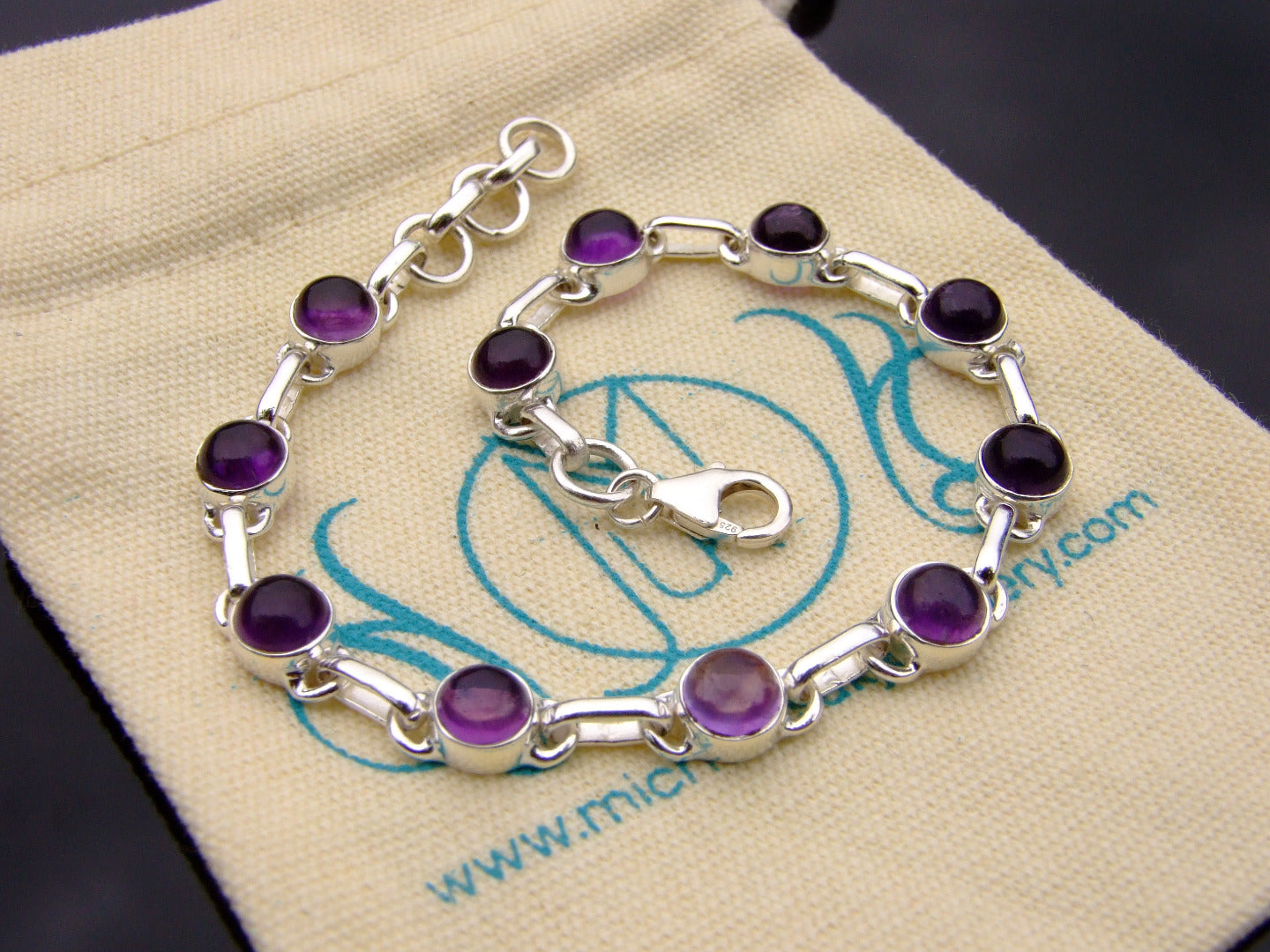 Solid 925 Sterling Silver Amethyst Natural Gemstone Bracelet Michael's UK Jewellery