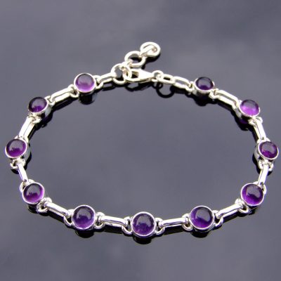 Solid 925 Sterling Silver Amethyst Natural Gemstone Bracelet Michael's UK Jewellery