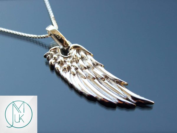 Solid 925 Sterling Silver Big Angel Wing Charm Necklace Michael's UK Jewellery