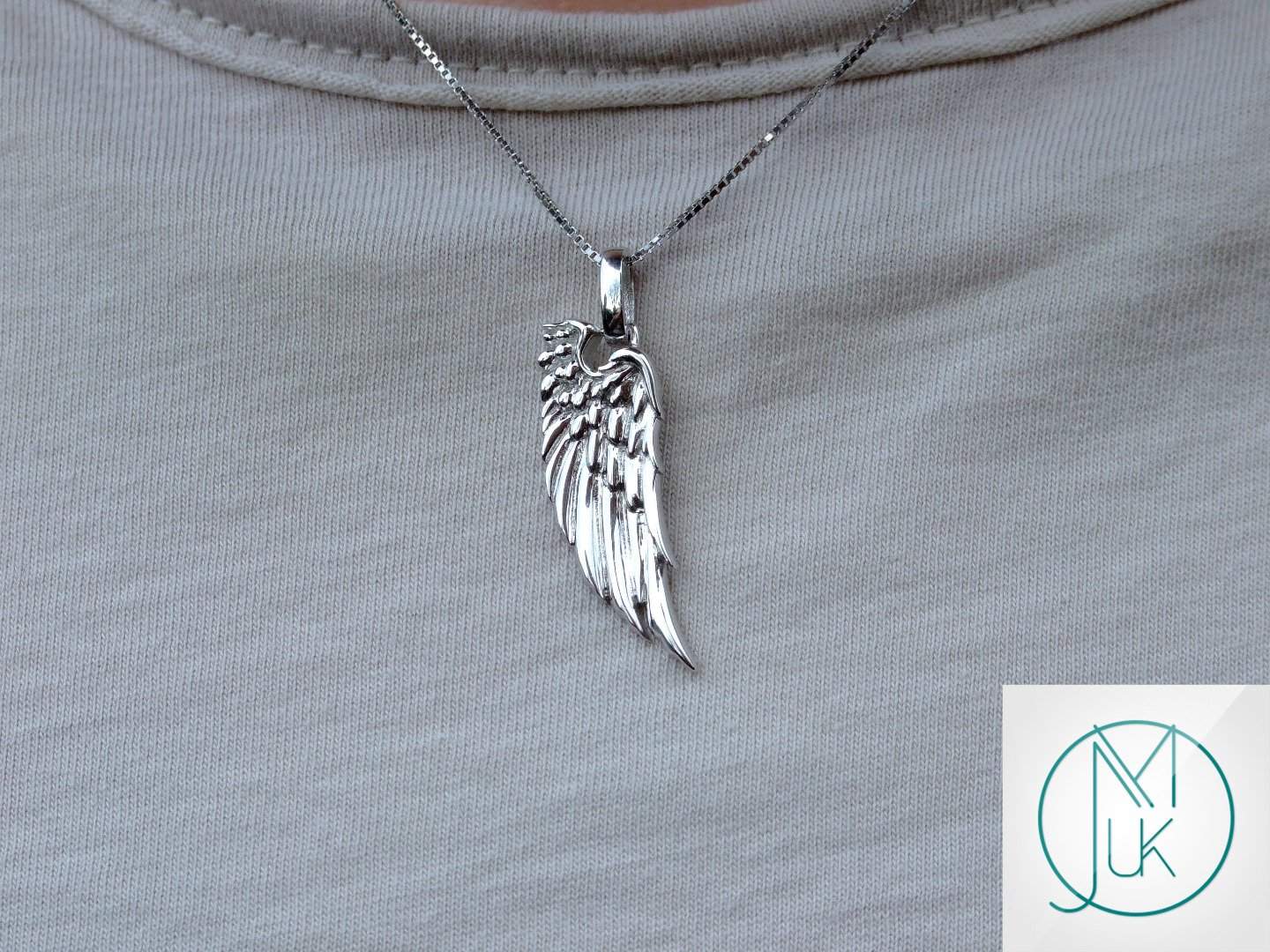 Solid 925 Sterling Silver Big Angel Wing Charm Necklace Michael's UK Jewellery