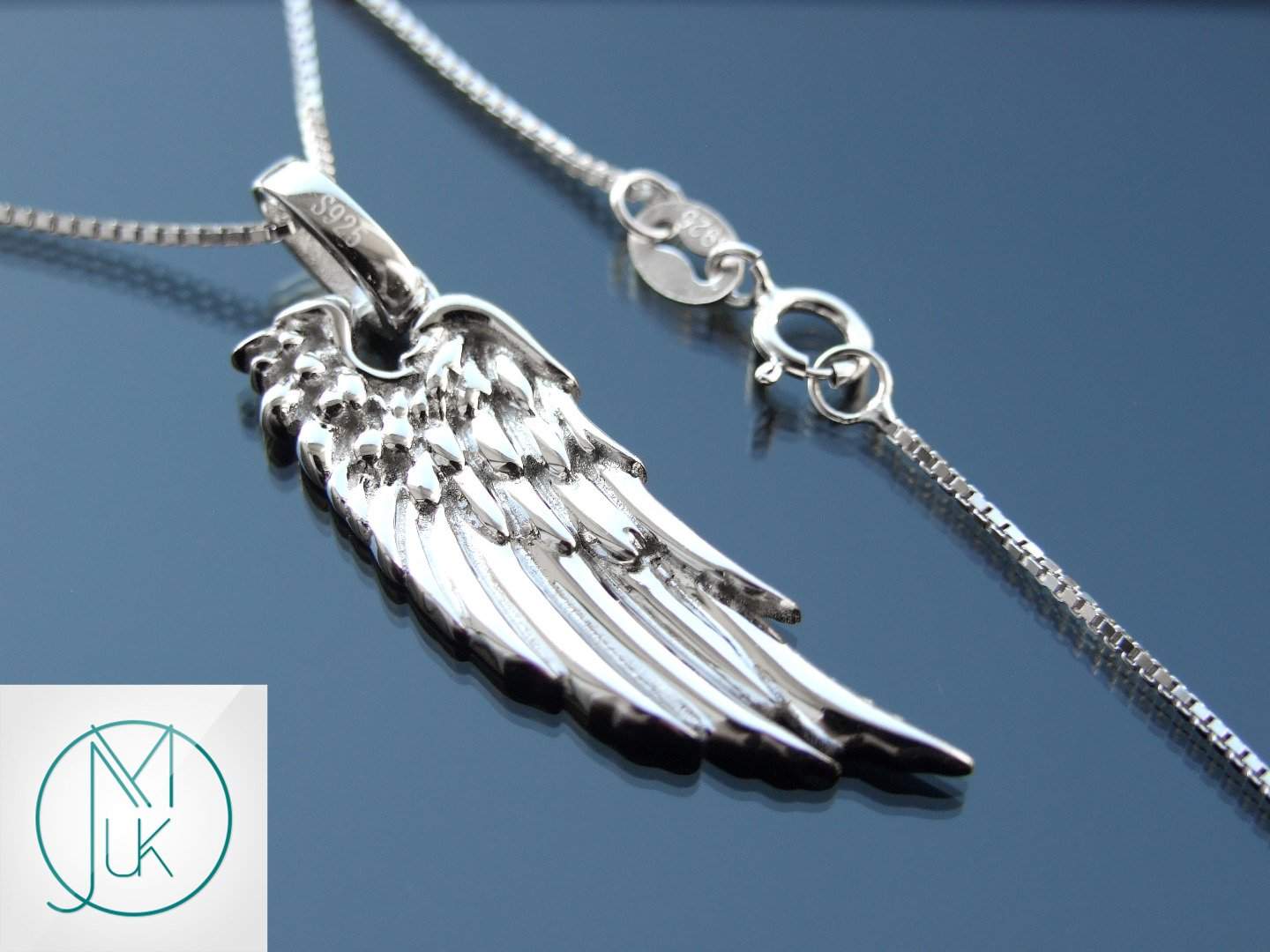 Solid 925 Sterling Silver Big Angel Wing Charm Necklace Michael's UK Jewellery