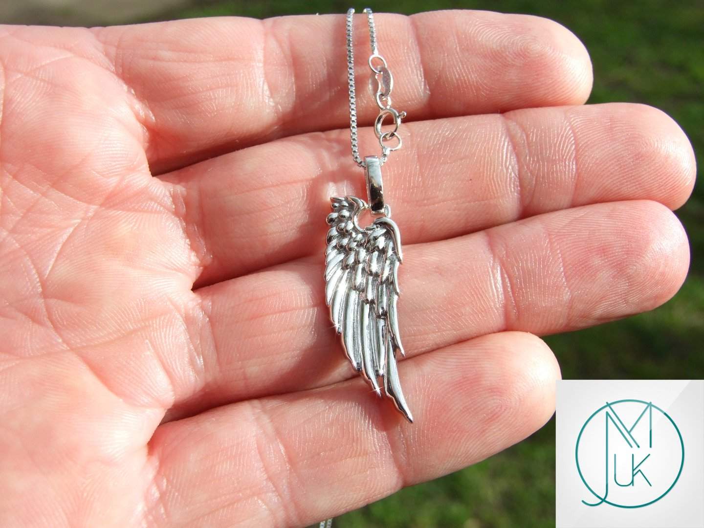 Solid 925 Sterling Silver Big Angel Wing Charm Necklace Michael's UK Jewellery