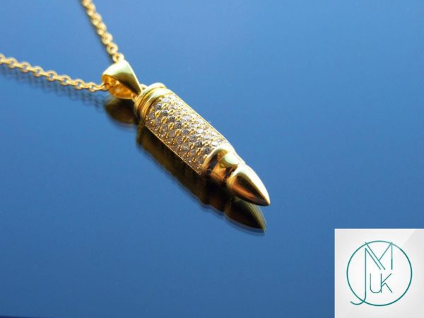 Solid 925 Sterling Silver Bullet Pendant Necklace Gold Michael's UK Jewellery