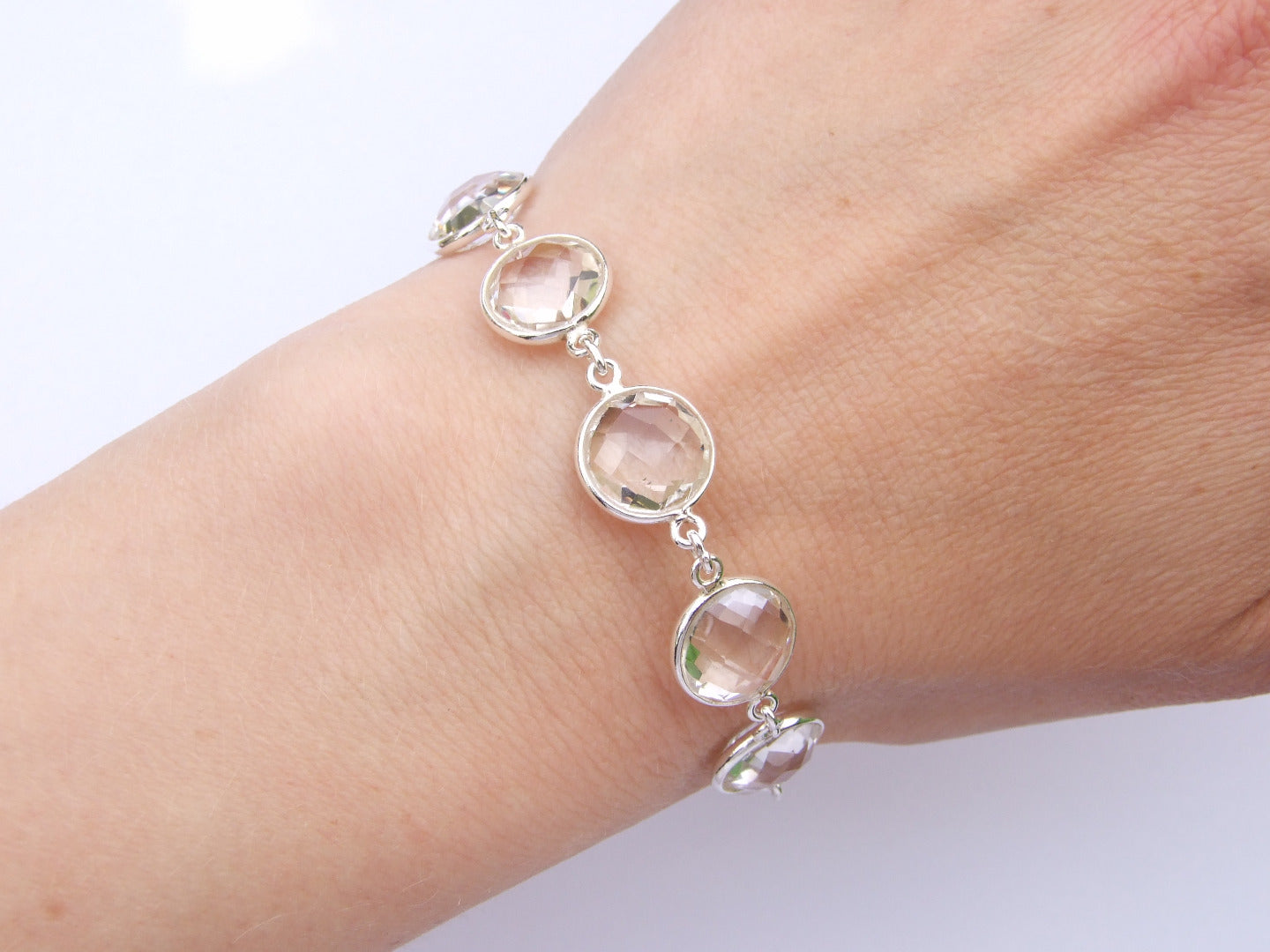 Solid 925 Sterling Silver Clear Quartz Natural Gemstone Elegant Bracelet Quartz Michael's UK Jewellery