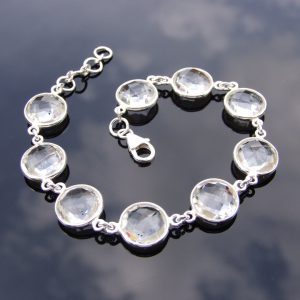 Solid 925 Sterling Silver Clear Quartz Natural Gemstone Elegant Bracelet Quartz Michael's UK Jewellery