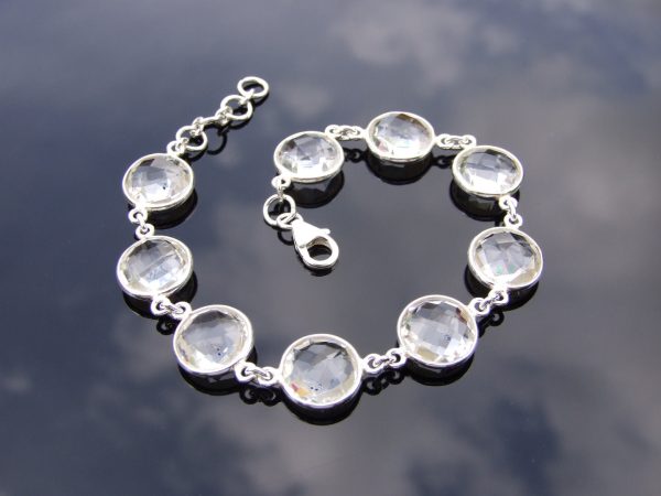 Solid 925 Sterling Silver Clear Quartz Natural Gemstone Elegant Bracelet Quartz Michael's UK Jewellery