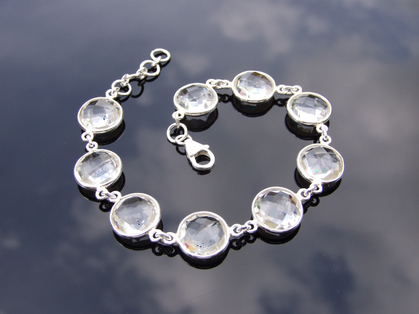 Solid 925 Sterling Silver Clear Quartz Natural Gemstone Elegant Bracelet Quartz Michael's UK Jewellery