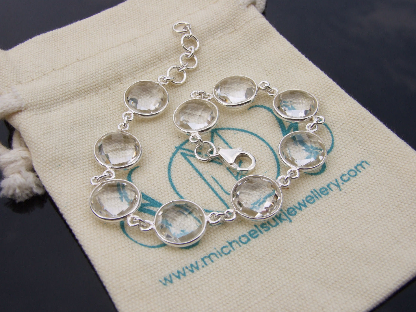 Solid 925 Sterling Silver Clear Quartz Natural Gemstone Elegant Bracelet Quartz Michael's UK Jewellery