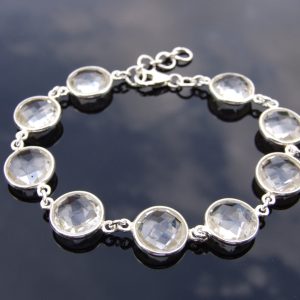 Solid 925 Sterling Silver Clear Quartz Natural Gemstone Elegant Bracelet Quartz Michael's UK Jewellery
