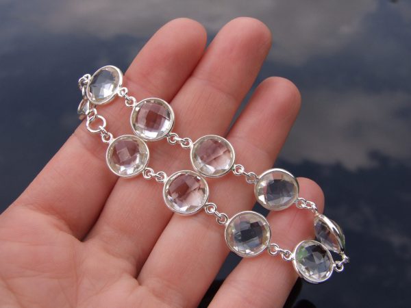 Solid 925 Sterling Silver Clear Quartz Natural Gemstone Elegant Bracelet Quartz Michael's UK Jewellery